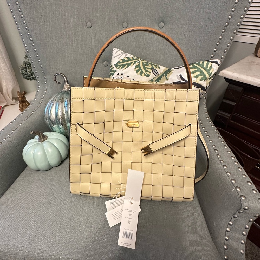 Tory Burch Lee Radziwill Woven Double Bag.